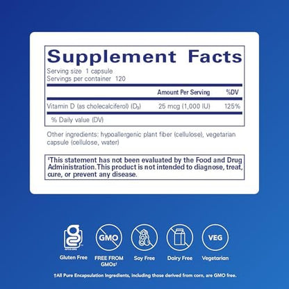Pure Encapsulations Vitamin D3 capsule size and hypoallergenic seal verification