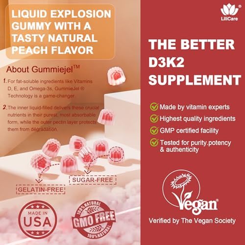 Lilicare vegan Vitamin D3 K2 gummies nutritional information label