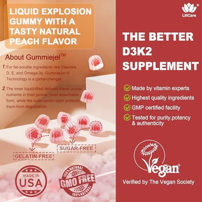 Lilicare vegan Vitamin D3 K2 gummies nutritional information label