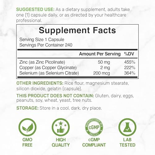 USA imported authentic Deal Supplement Zinc Picolinate bottle capsule count side