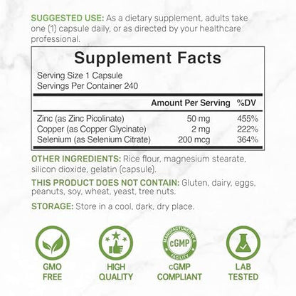 USA imported authentic Deal Supplement Zinc Picolinate bottle capsule count side