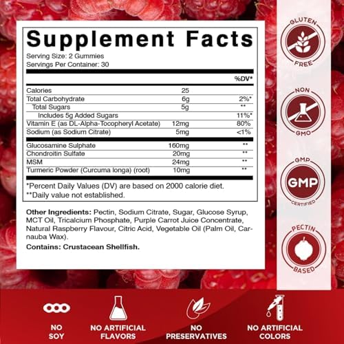 Vitamatic Glucosamine Chondroitin Gummies with MSM & Vitamin E – Joint Support Formula – 60 Pectin-Based Vegan Gummies - Image 3