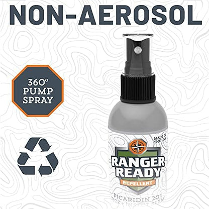 Ranger Ready DEET free travel bug spray standing upright on a clean studio background.