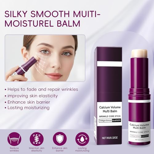 Close up of the opened anti aging calcium balm stick revealing the hydrating core texture
