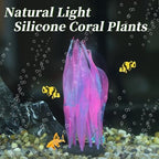 Realistic glowing coral ornament installed inside a modern glass fish tank
