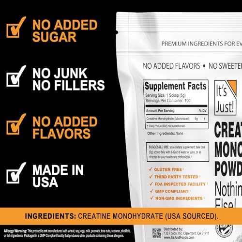 It's Just! Creatine Monohydrate Powder nutrition facts and ingredient label