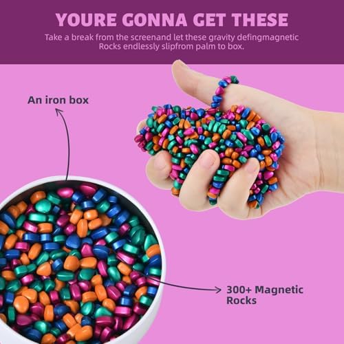 Hands molding and sculpting weakly magnetic pebbles for stress relief