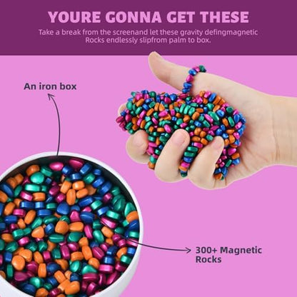 Hands molding and sculpting weakly magnetic pebbles for stress relief