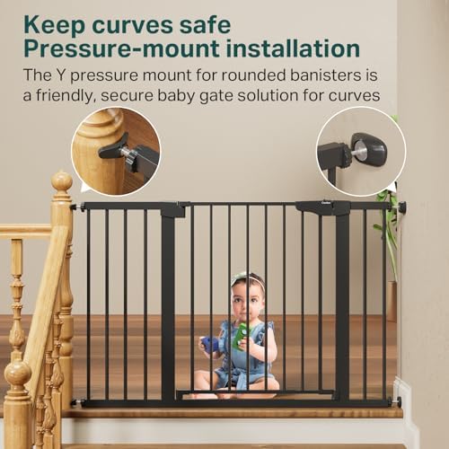 Cumbor extra wide child gate with walk through door open swinging