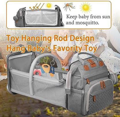 Astro Alan maternity bag fully expanded demonstrating the integrated portable changing station functionality.