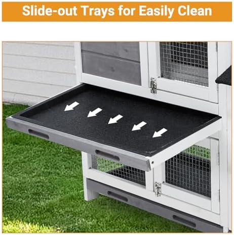 Garvee 63 in Bunny Hutch Indoor Bunny Cage, with 3 Leak-Proof Removable Trays, Wooden Waterproof Roof Rabbit Hutch Indoor/Outdoor, 2-Tier Bunny House/Chicken Coop, Gray and Black - Image 5
