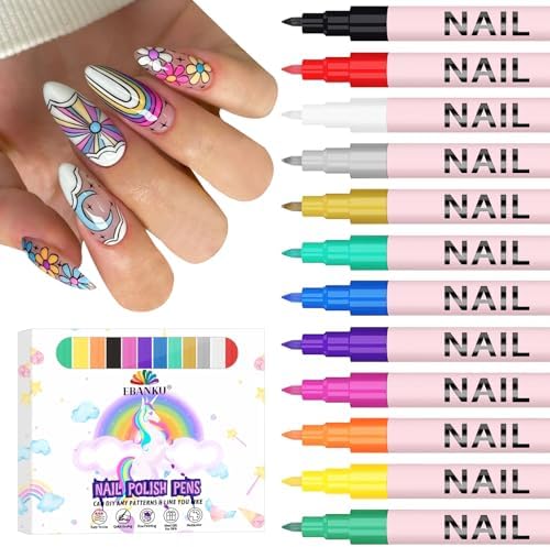 Ebanku 12 colors nail art pens set front view