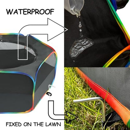 Small Animal Playpen, Chick Brooder Box, Guinea Pig Hamster Indoor Playpens & Outdoor Pet Cage Tent with Cover Top, for Kitten/Ferret/Hedgehog/Rabbit/Duckling, Black & Rainbow - Image 6