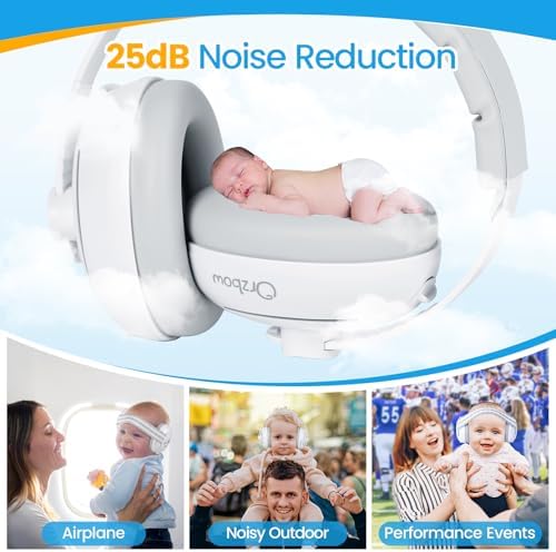 Side profile of baby wearing comfortable noise cancelling earmuffs