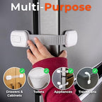 Goodv multi purpose childproof locks secured tightly on a double door refrigerator.