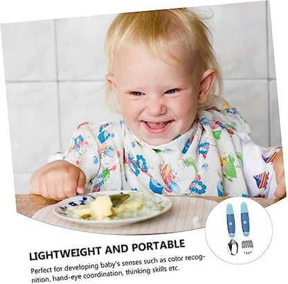 Close-up of the rounded safe fork tines and polished spoon edges of the Toyvian kids set.