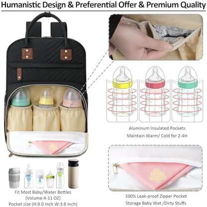 Tenot maternity travel bag opened wide to reveal large capacity polyester lining and multiple storage compartments.
