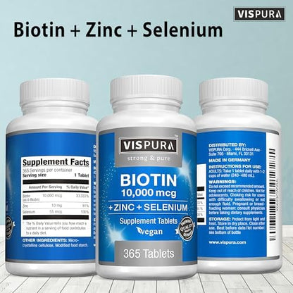 Vispura Biotin with Zinc and Selenium full one year supply bottle