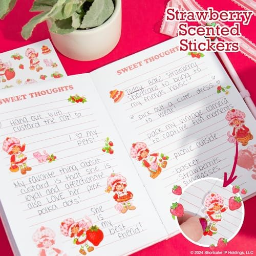 Close up of Strawberry Shortcake journal stationery kit accessories