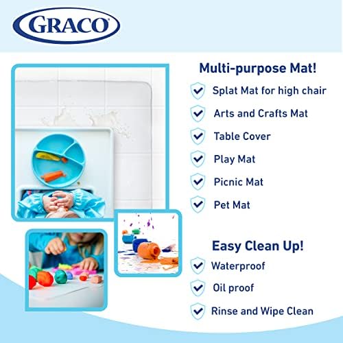 Fifty inch square vinyl splash mat being used as a children painting floor protector