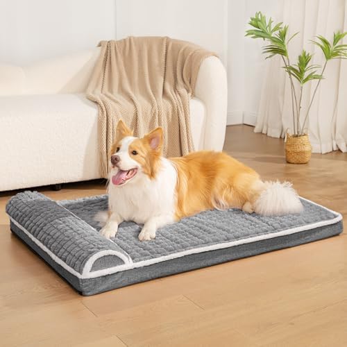 Orthopedic Dog Bed Large Sized Dog with Pillow 36''X24'', Waterproof Soft Comfortable Egg Crate Foam Pet Crate Beds Mat with Removable Washable Cover and Non-Slip Bottom, Grey - Image 3