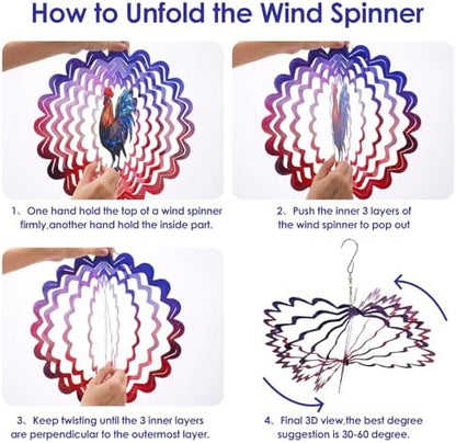 Rooster Hanging Wind Spinner Outdoor - 12 Inches Stainless Steel Wind Sculpture Aesthetic Wind Chime Chicken Farmhouse Art Ornaments for Garden Yard Balcony Patio Lawn Yard Decorations - Image 5