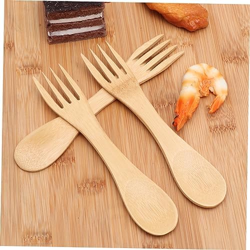 Toddler using wooden spoon and fork combo