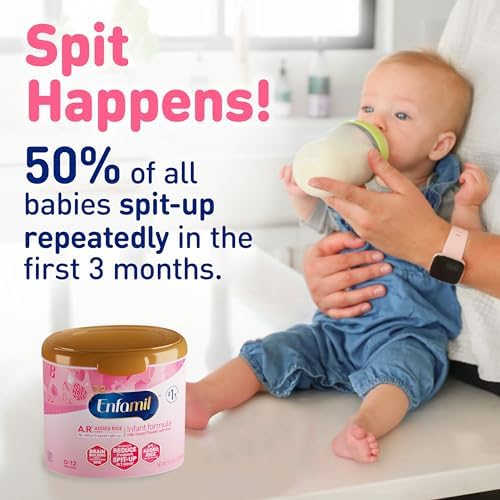 Side angle of Enfamil AR liquid formula packaging showing instructions for infant feeding and storage