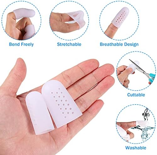 Tondiamo breathable finger cots applied on hand demonstrating use for skin cracking and eczema relief