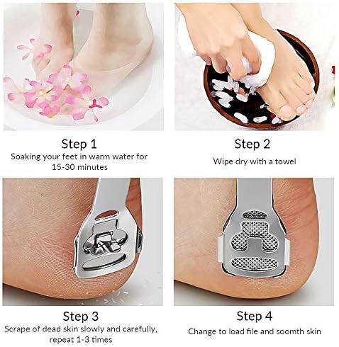 Manually removing hard skin from heel using Codream pedicure tool