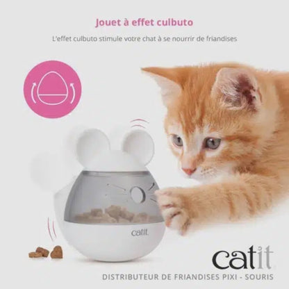 Catit PIXI treat dispenser mouse showing adjustable difficulty slider control
