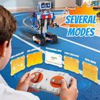 Child building the 635 piece Okk robot set