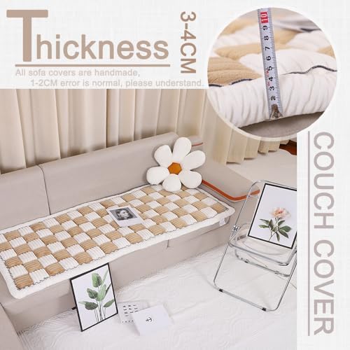 Awjcsv three cushion couch cover light brown geometric square design
