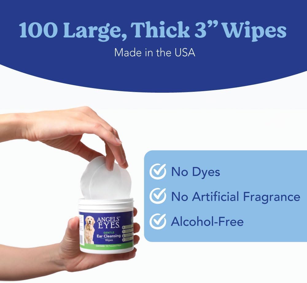 Close up of Angels' Eyes pet ear wipes container