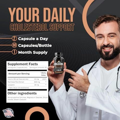 Back label of MAXCURE cholesterol management capsules displaying the Good Manufacturing Practices certified logo.