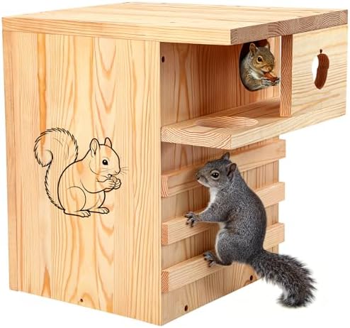 Large Squirrel House for Outside with Predator Guard, Squirrel Nesting Box with Exterior Porch, Easy Assemble Wooden Squirrel Boxes, Suitable for Gray Squirrels, Fox Squirrels, Red and Chipmunks - Image 2
