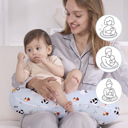 Close up of breathable Blue Ranch fabric on nursing pillow cover