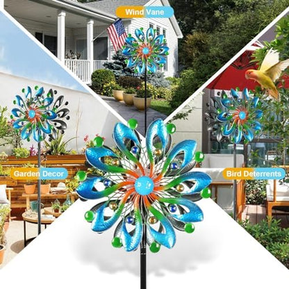MLKNK garden wind spinner illuminated at night with colors