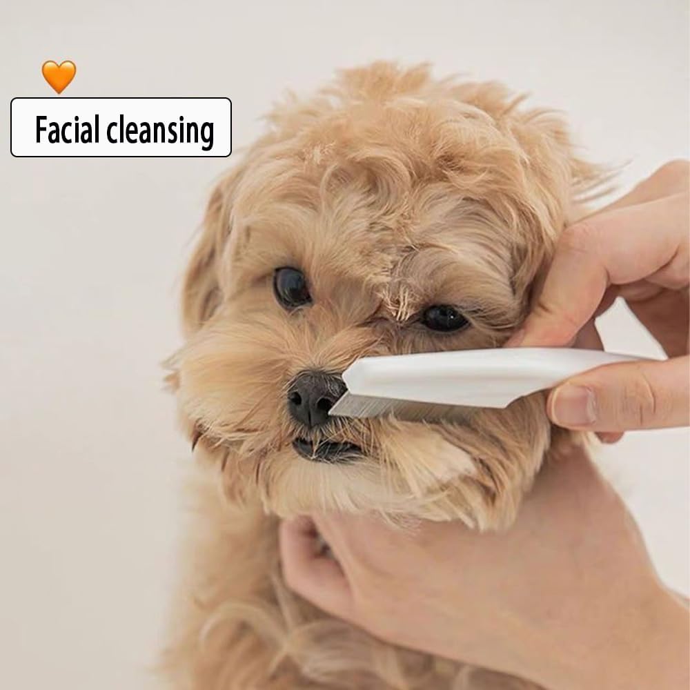 Close up of the fine metal teeth on the EFYUE flea comb for cat and dog facial cleaning