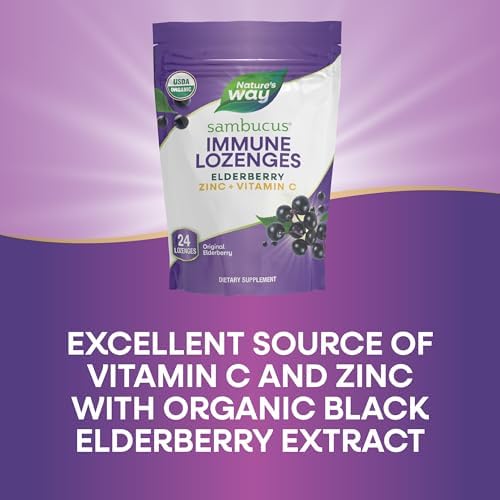 Nature's Way Sambucus original elderberry flavor wellness lozenges close up packaging view