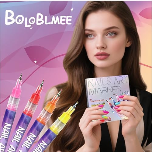 Top view of MKNZOME nail art marker kit packaging and contents.