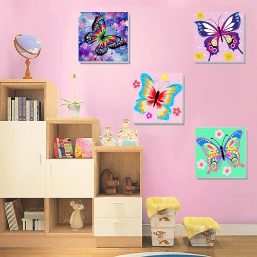 Eight by eight inch framed butterfly canvas paint kit for bedroom wall decor
