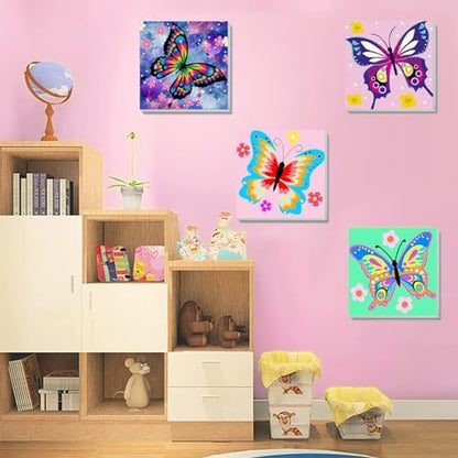 Eight by eight inch framed butterfly canvas paint kit for bedroom wall decor
