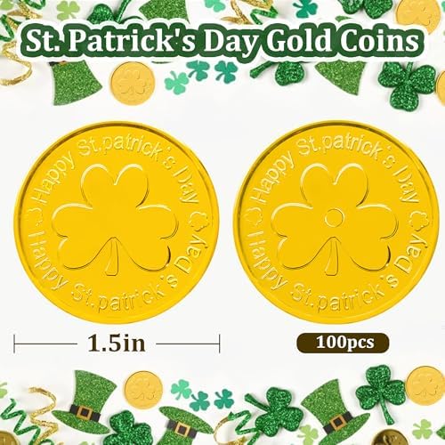 A pile of 100 count plastic golden coins for St. Patrick's Day decorations