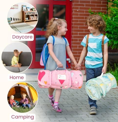 Beavtaens lightweight toddler travel mat side view highlighting three inch thickness