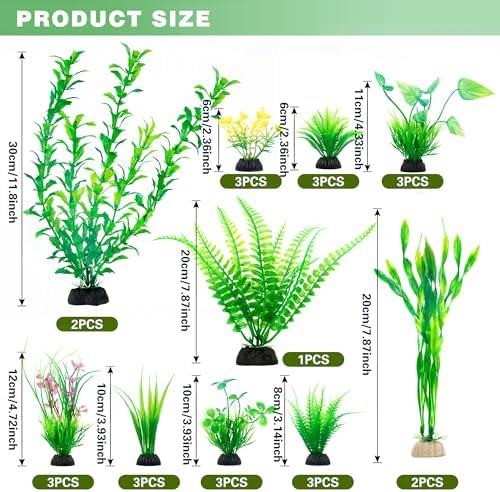 Lifelike fake aquarium plants with weighted bases for easy gravel anchoring