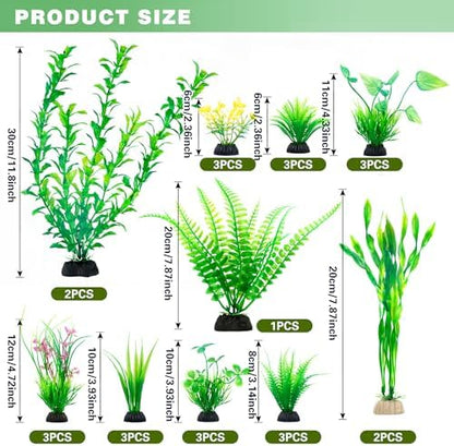 Lifelike fake aquarium plants with weighted bases for easy gravel anchoring