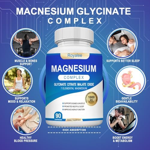 Royalee 7 form magnesium capsules showing dietary benefits