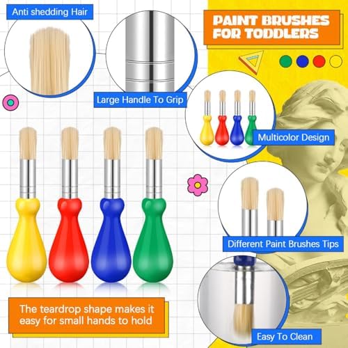 Frienda washable kids paint brushes arranged neatly to display the thirty-six piece set quantity