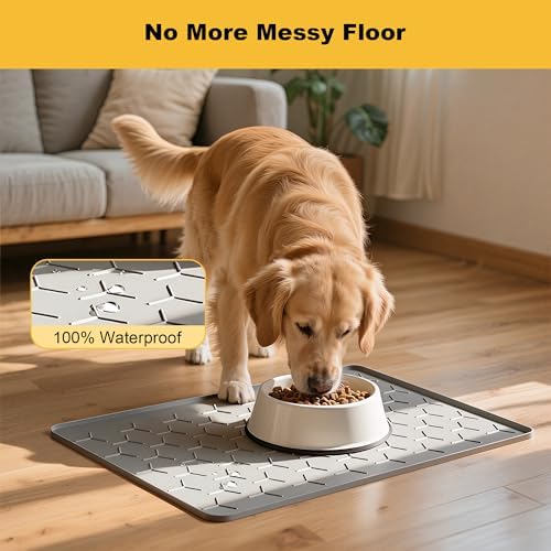 Pieviev cat food bowl mat in light gray